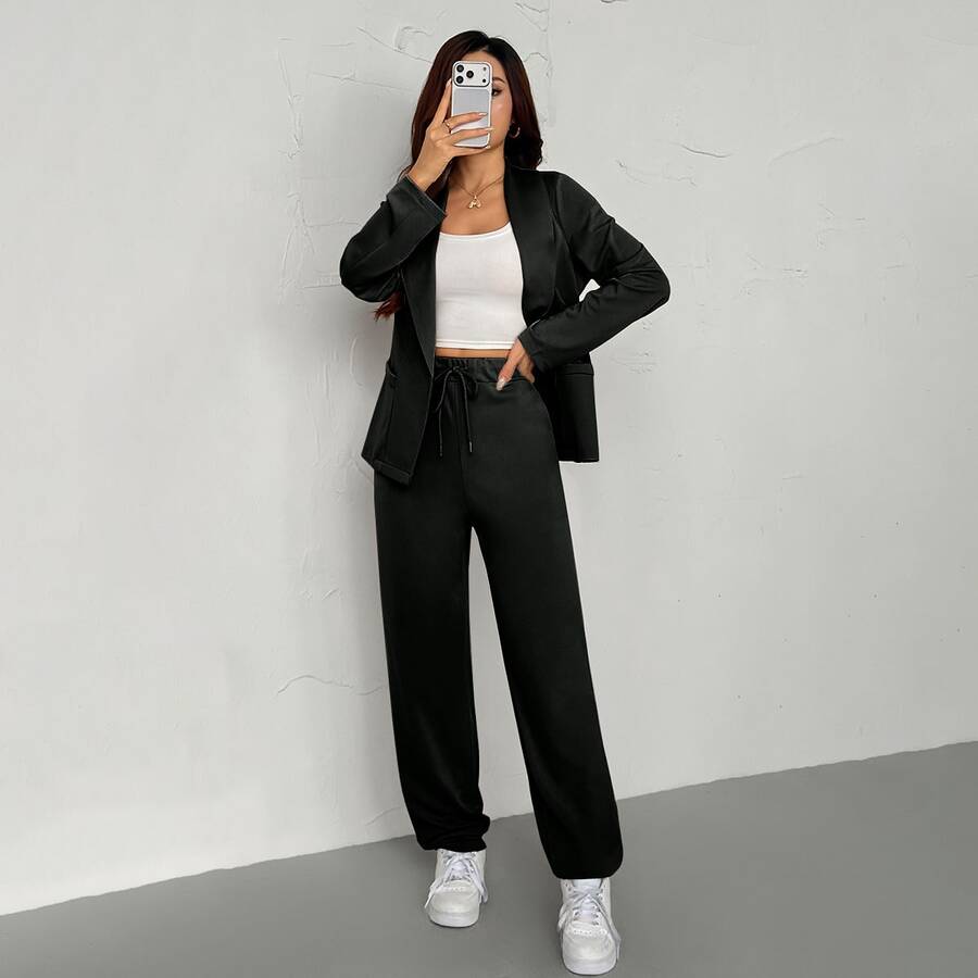 Ženski Tanak Blejzer i Elastične Pantalone Set Elegantno