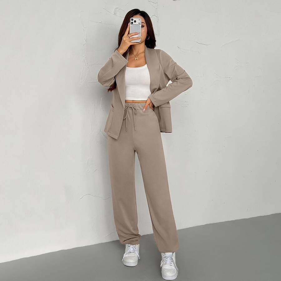 Ženski Tanak Blejzer i Elastične Pantalone Set Elegantno