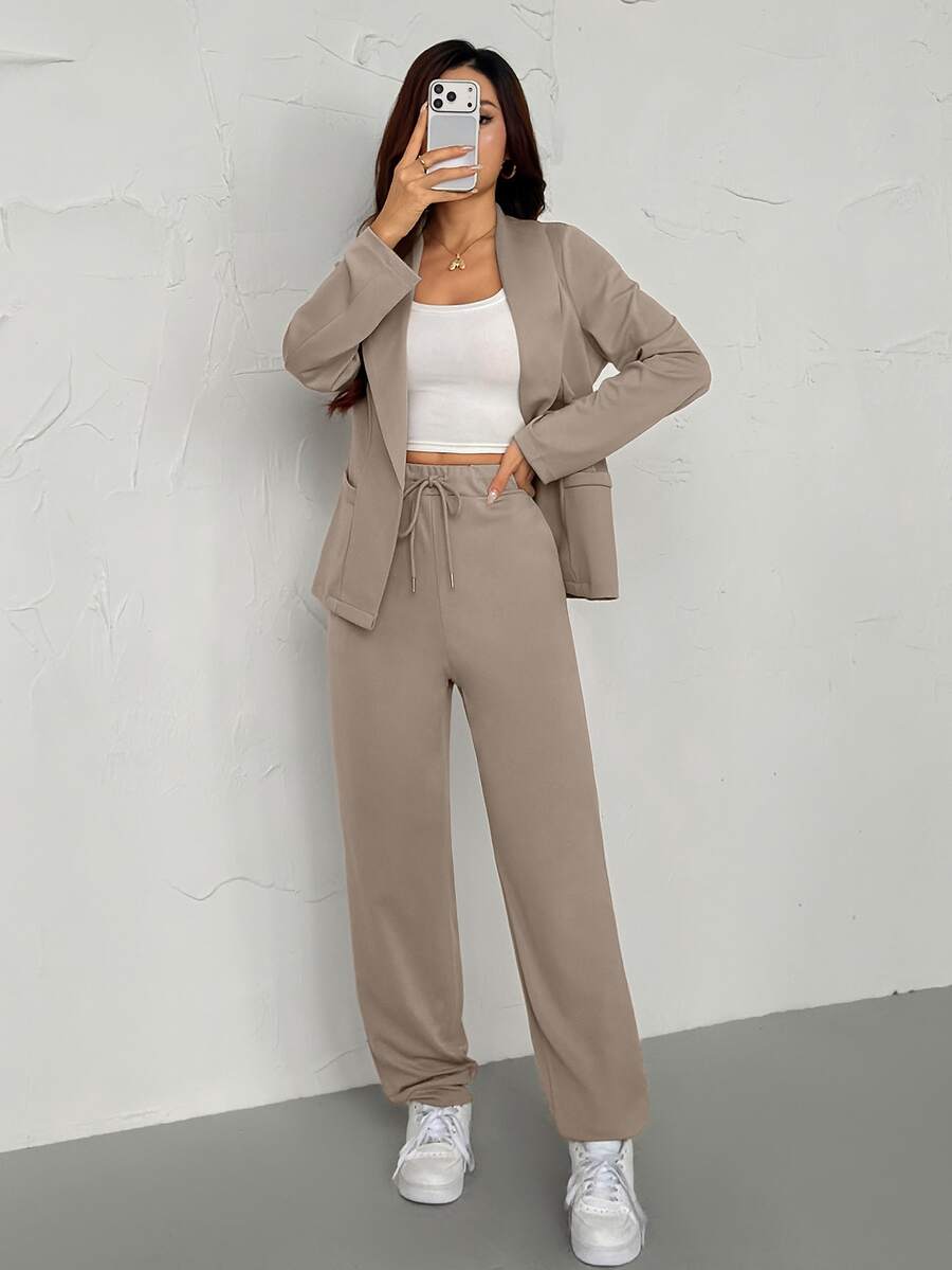Ženski Tanak Blejzer i Elastične Pantalone Set Elegantno
