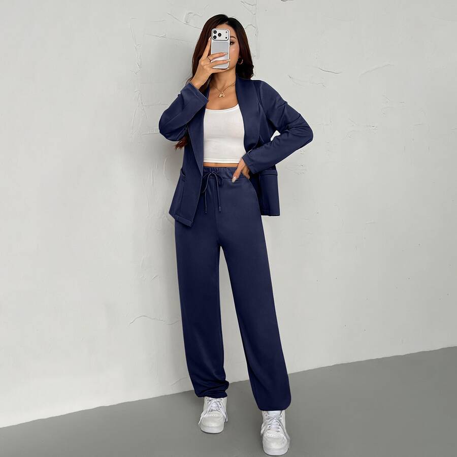 Ženski Tanak Blejzer i Elastične Pantalone Set Elegantno