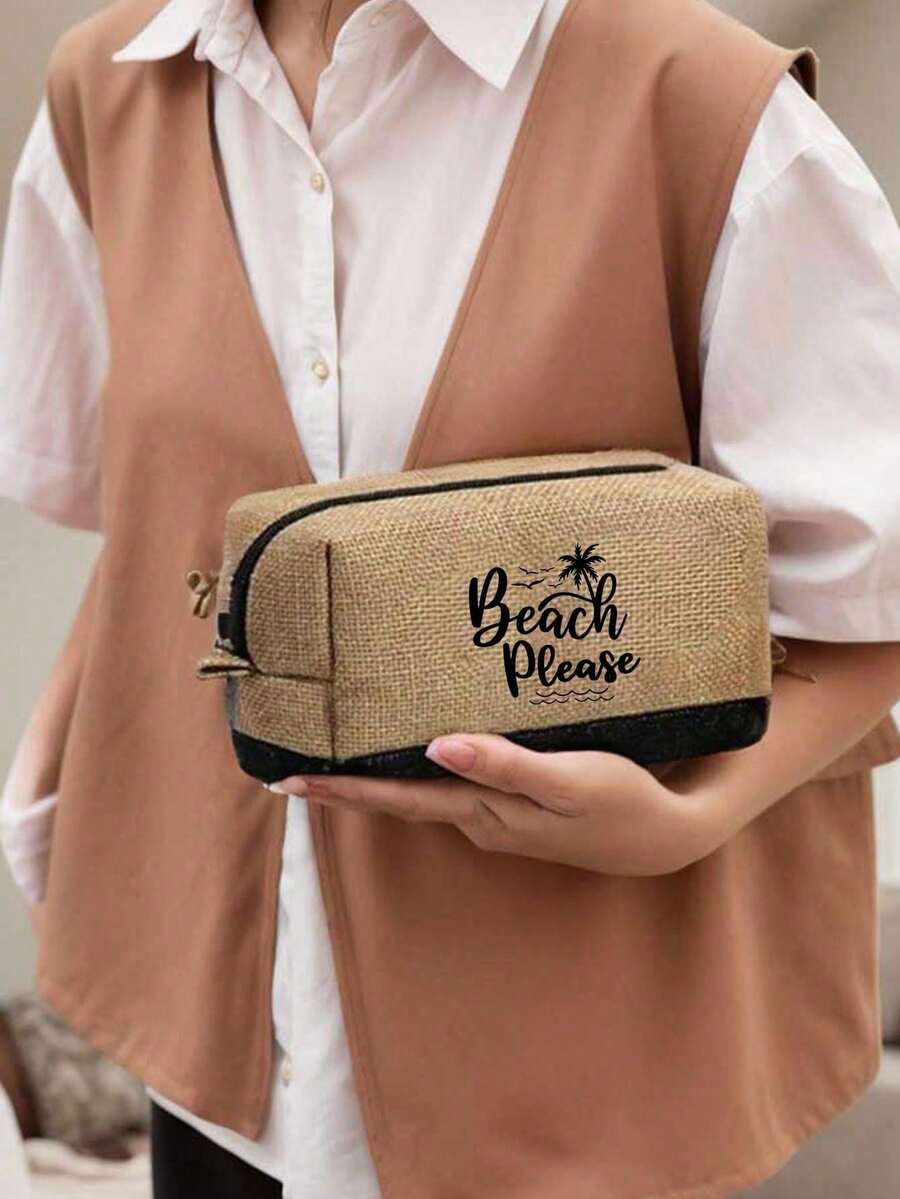 Crno-bež "Beach Please" set od 4 komada sa plažnom torbom