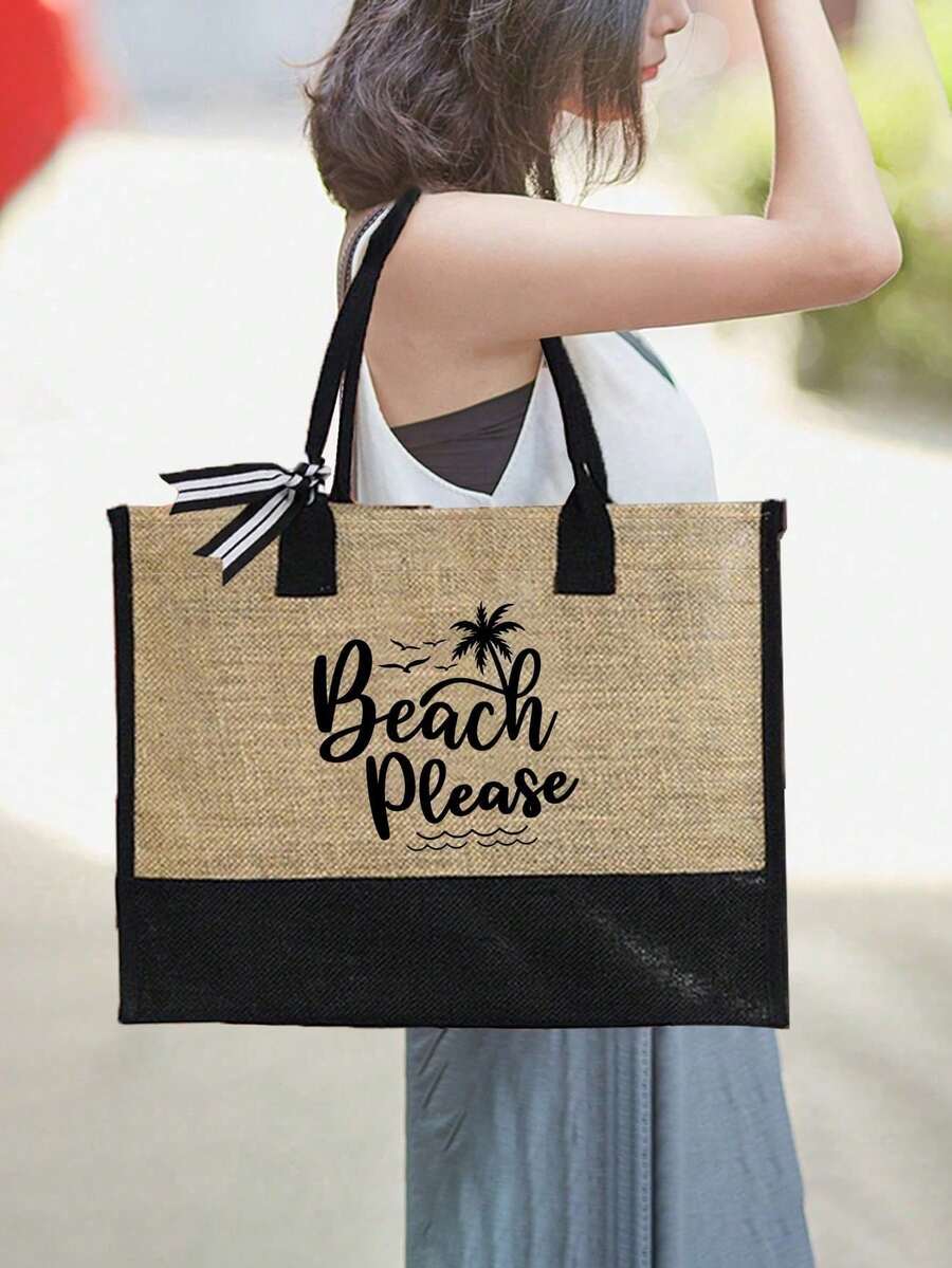 Crno-bež "Beach Please" set od 4 komada sa plažnom torbom