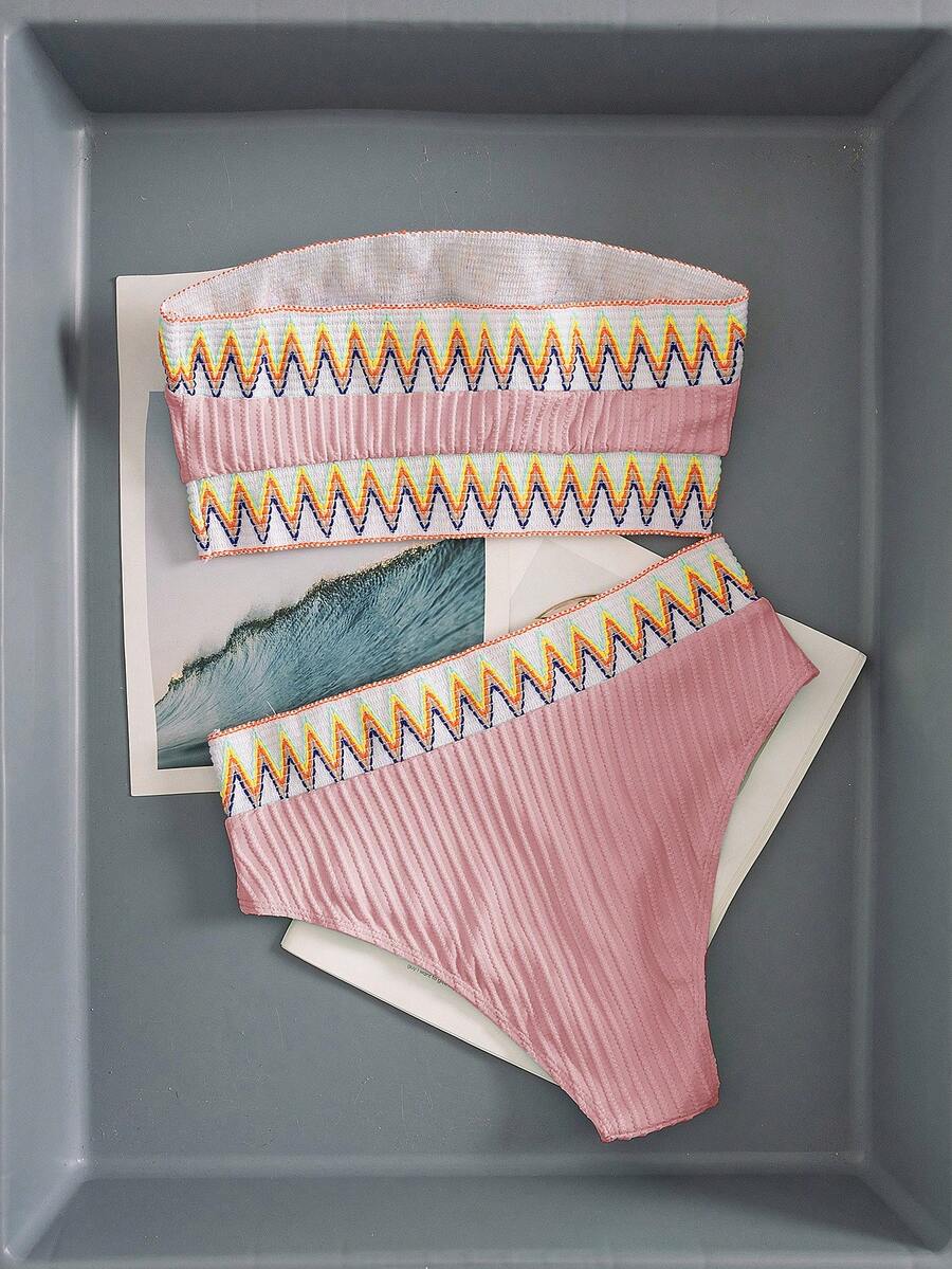 Ženski Patchwork Bandeau Bikini Set