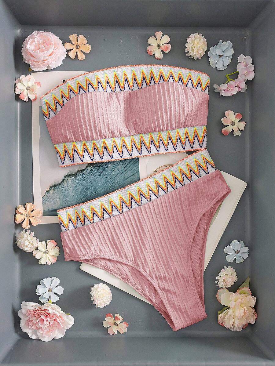 Ženski Patchwork Bandeau Bikini Set