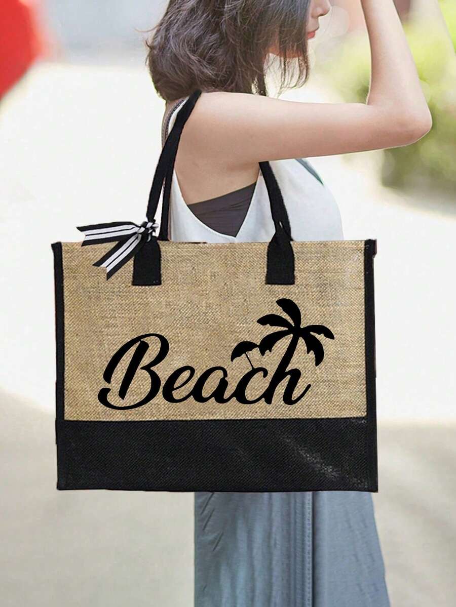 Crno-bež "Beach Please" set od 4 komada sa plažnom torbom
