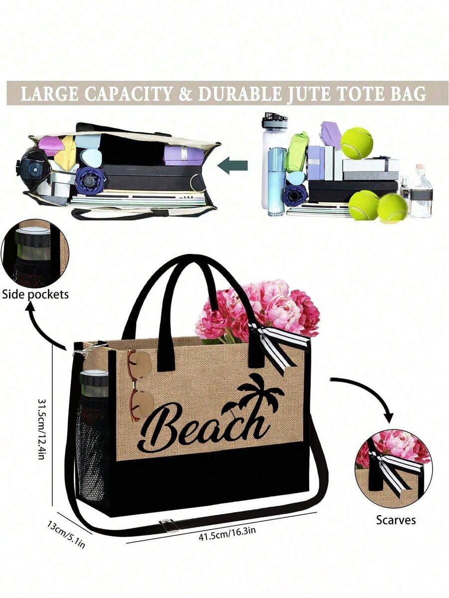 Crno-bež "Beach Please" set od 4 komada sa plažnom torbom