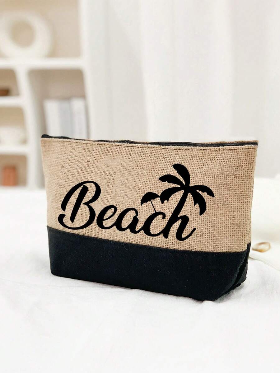 Crno-bež "Beach Please" set od 4 komada sa plažnom torbom