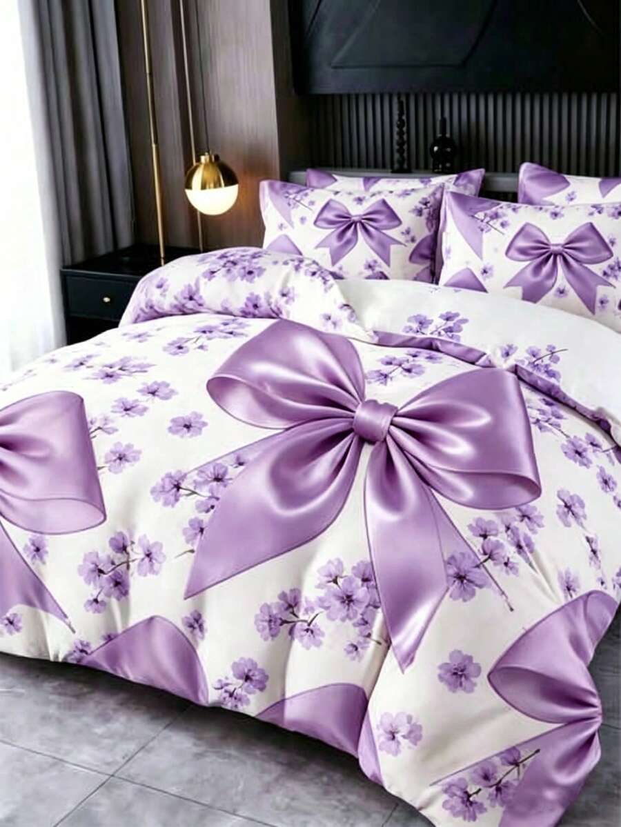 Elegantan set posteljine sa mašnom 3 kom (1 prekrivač za jorgan + 2 jastučnice, punjenje jastuka nije uključeno