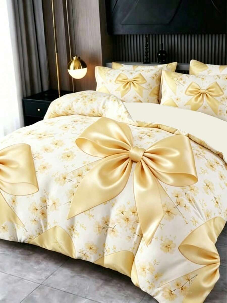 Elegantan set posteljine sa mašnom 3 kom (1 prekrivač za jorgan + 2 jastučnice, punjenje jastuka nije uključeno