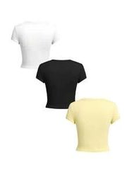 3pcs/Set Summer New Minimalist Fashion Floral & Shell Print Round Neck Short Sleeve Fitted T-Shirt, Versatile Casual Wear For Women