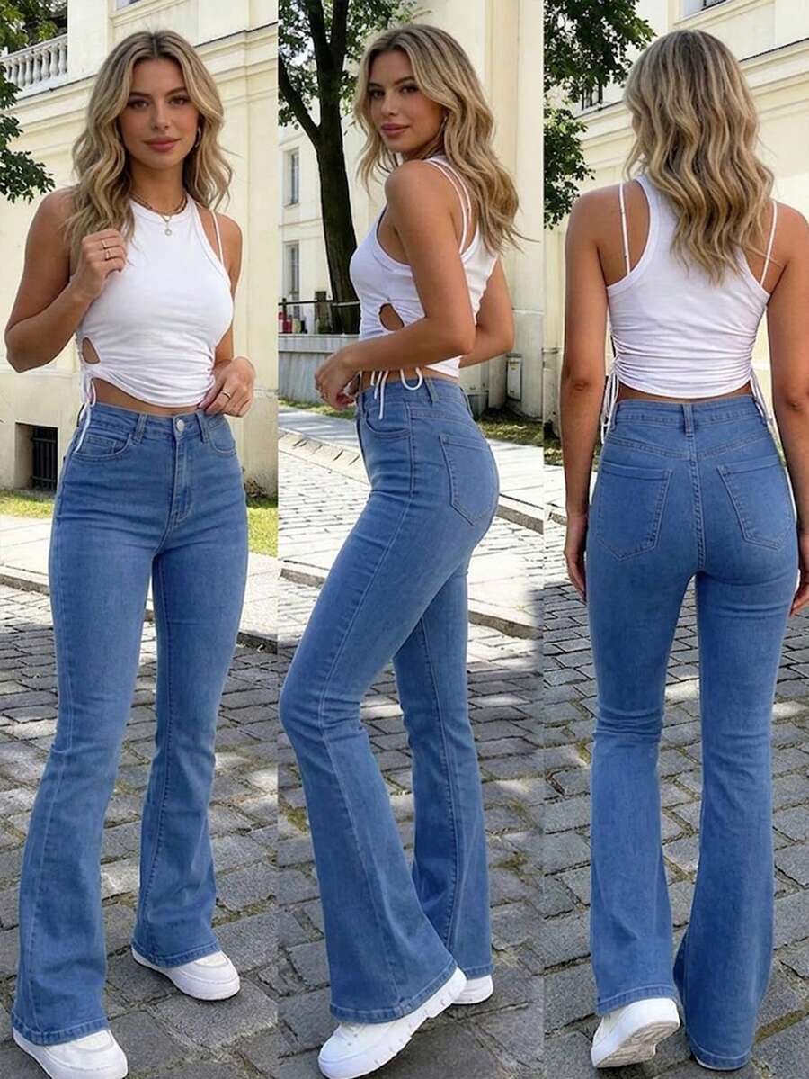 Ženske pantalone Y2K stila, jednobojne