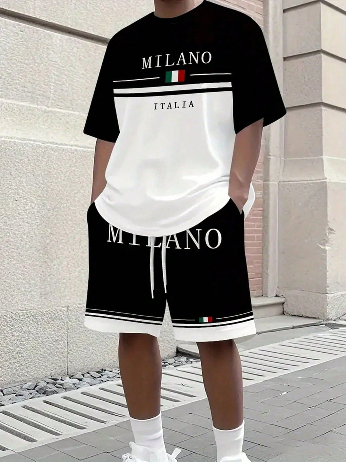 Muški ležerni komplet majice i šorts dezen "Milan Italy"