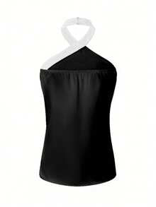 EMERY ROSE Women's Contrast Color Fashionable Versatile Halter Neck Camisole