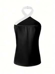 EMERY ROSE Women's Contrast Color Fashionable Versatile Halter Neck Camisole