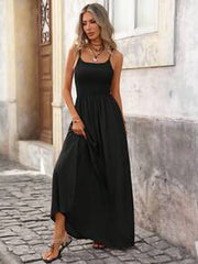 Brillora Spring/Summer Casual Vacation A-Line Waist Cinched Textured Fabric Spaghetti Strap Dress