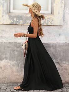 Brillora Spring/Summer Casual Vacation A-Line Waist Cinched Textured Fabric Spaghetti Strap Dress