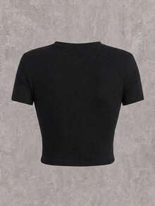Y2K Style Cropped Top Summer Set, "Stay Spicy" Graphic T-Shirt For Women, Summer Holiday Beach Casual Black