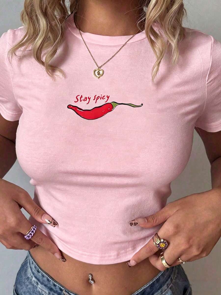 Crni Letnji Crop Top sa Printom "Stay Spicy"