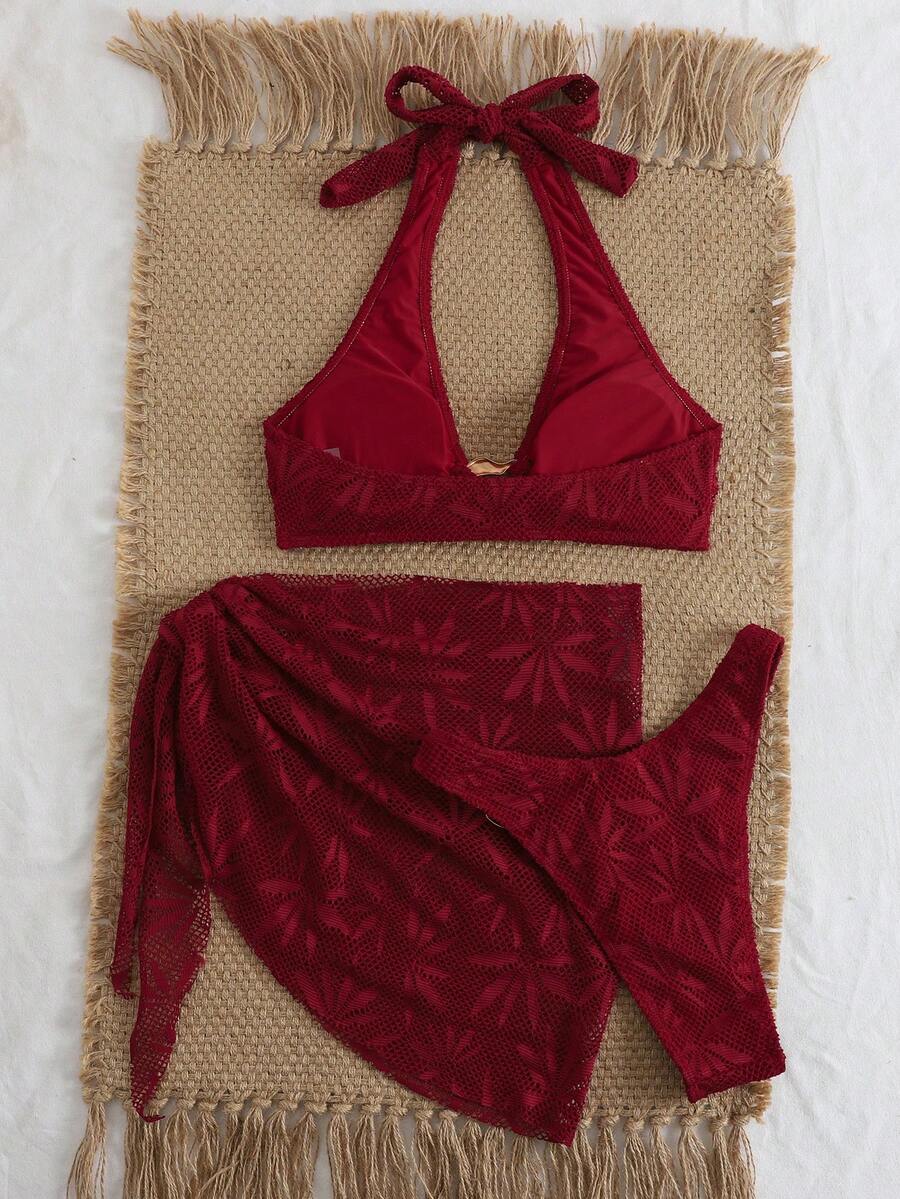 Ženski Krojeni Bikini 3u 1 Set Ukrašen Zlatnim Prstenovima