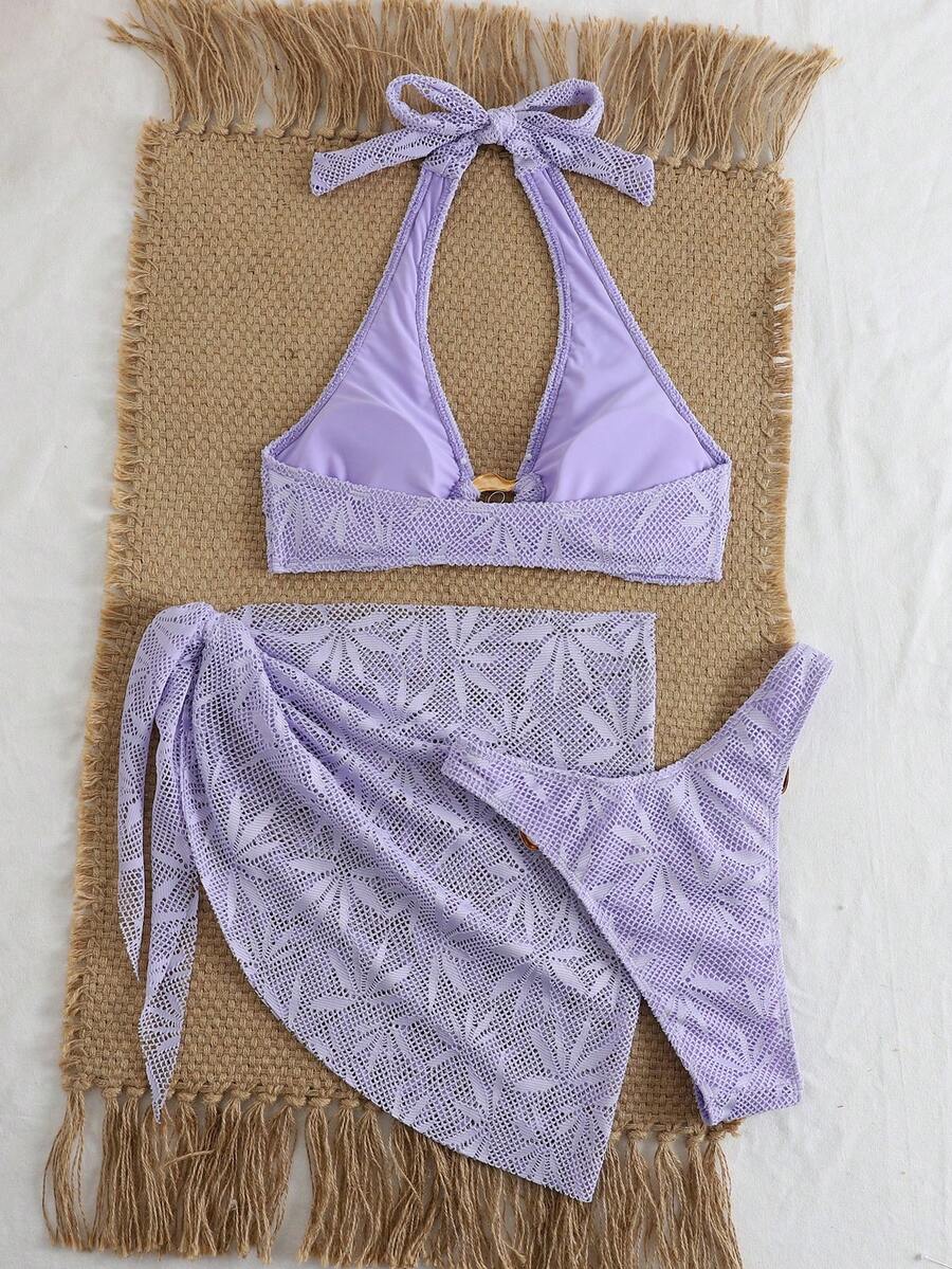 Ženski Krojeni Bikini 3u 1 Set Ukrašen Zlatnim Prstenovima