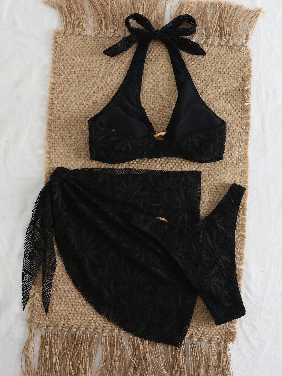 Ženski Krojeni Bikini 3u 1 Set Ukrašen Zlatnim Prstenovima