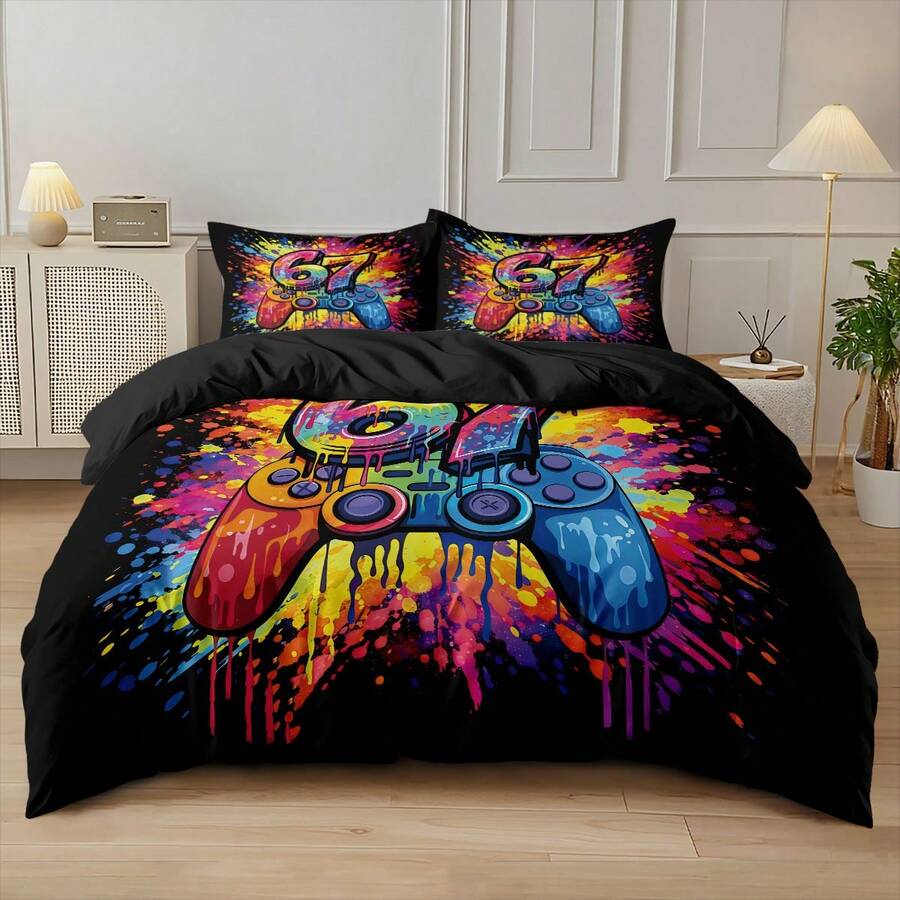 Six Seven plavi komplet posteljine od 3 dela, 6&7 print: 1 navlaka za jorgan + 2 jastučnice (punjenje nije uključeno)