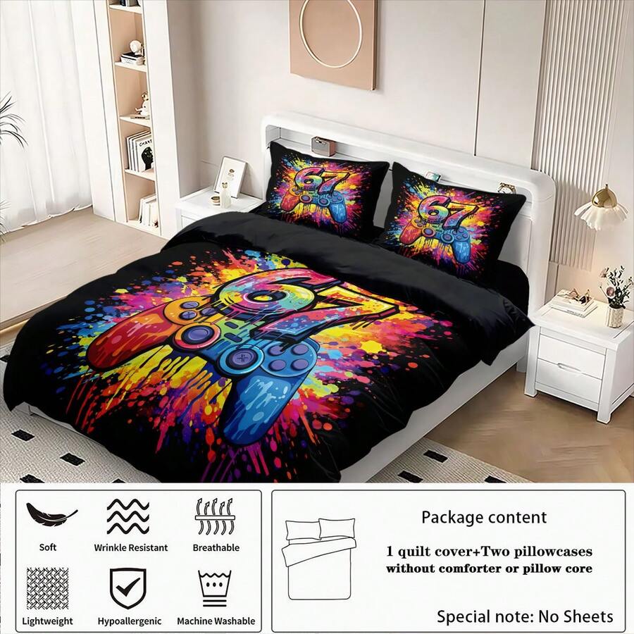 Six Seven plavi komplet posteljine od 3 dela, 6&7 print: 1 navlaka za jorgan + 2 jastučnice (punjenje nije uključeno)