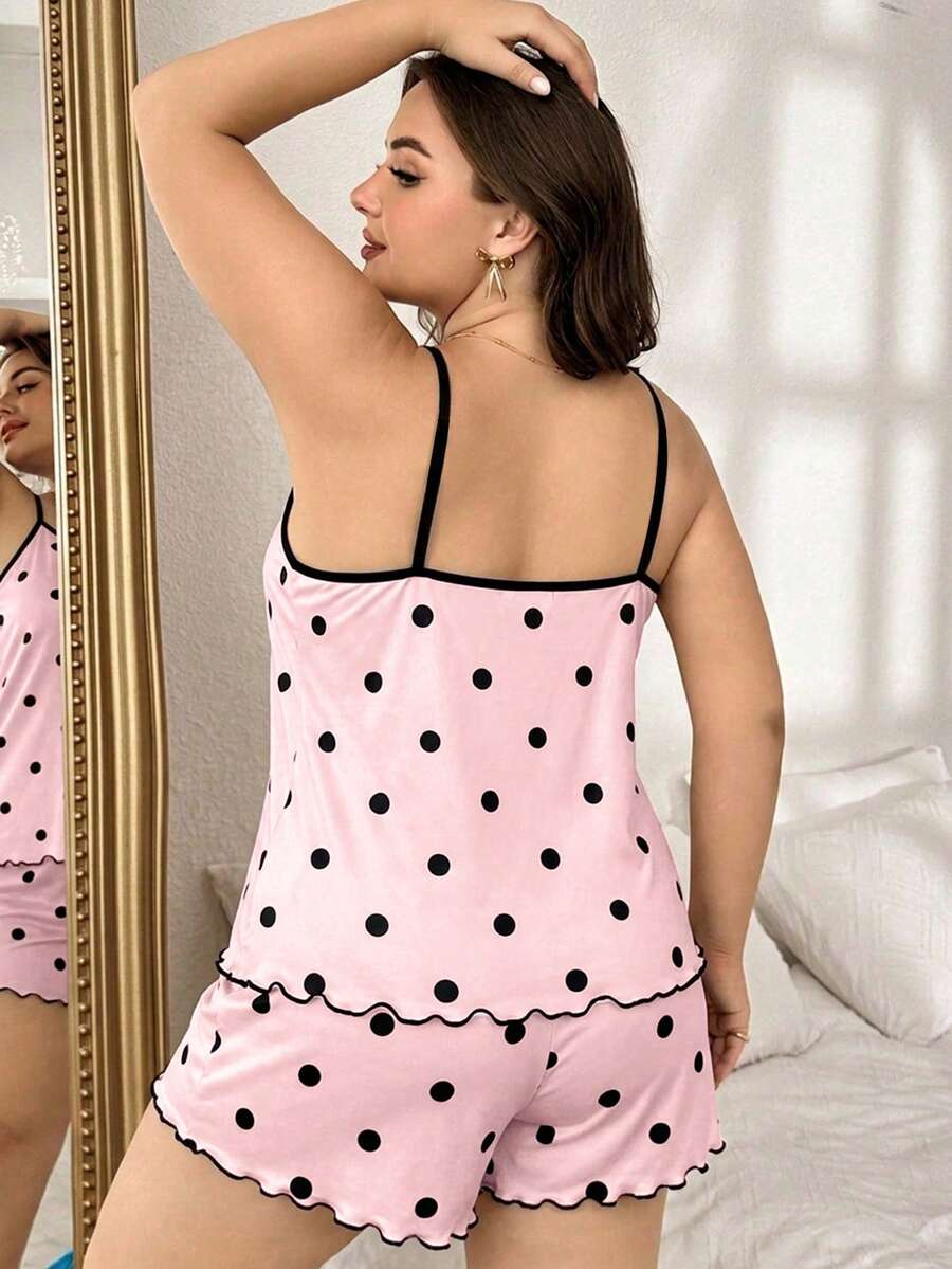 Set za spavanje sa topom na bretele i šorts sa crtanim printom mačke, plus size
