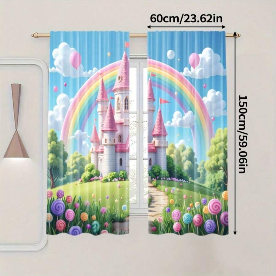 2 komada zavesa sa motivom bajkovitog dvorca – sa 2D ravnom štampom dvoraca