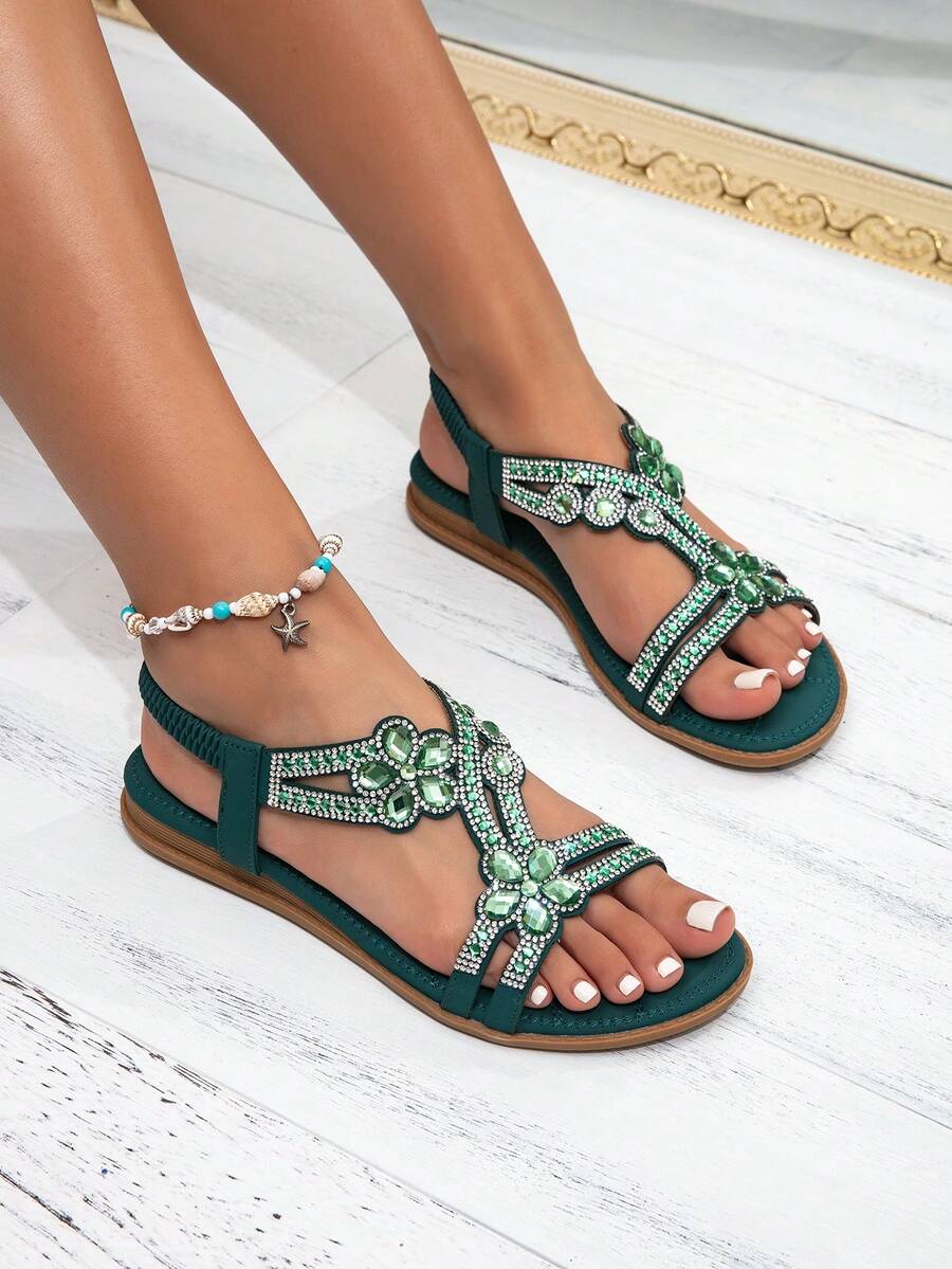 Ženske ravne sandale sa cirkonima, boho stil
