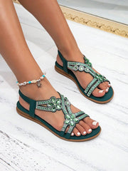 Ženske ravne sandale sa cirkonima, boho stil