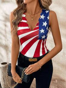 SHEIN Clasi Women's Independence Day American Flag Print V-Neck Camisole
