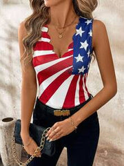 SHEIN Clasi Women's Independence Day American Flag Print V-Neck Camisole