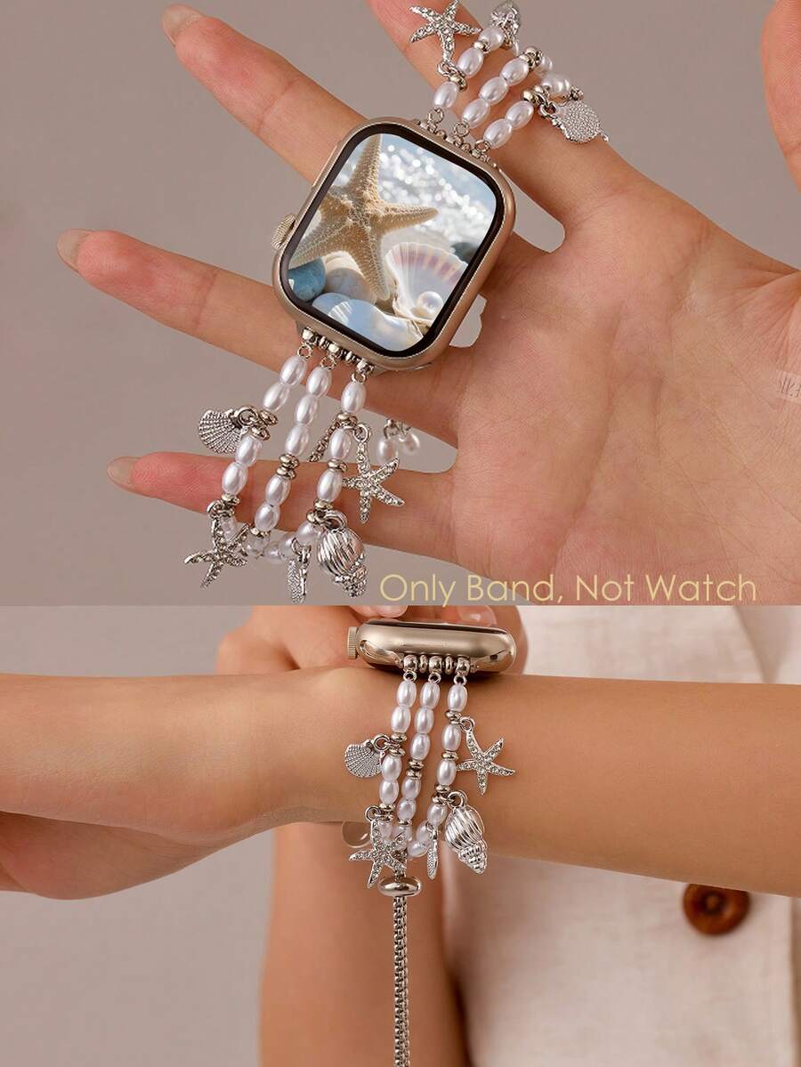 Narukvica kompatibilna sa Apple Watch, ženska verzija, sa trostrukim priveskom od bisera, za Apple watch
