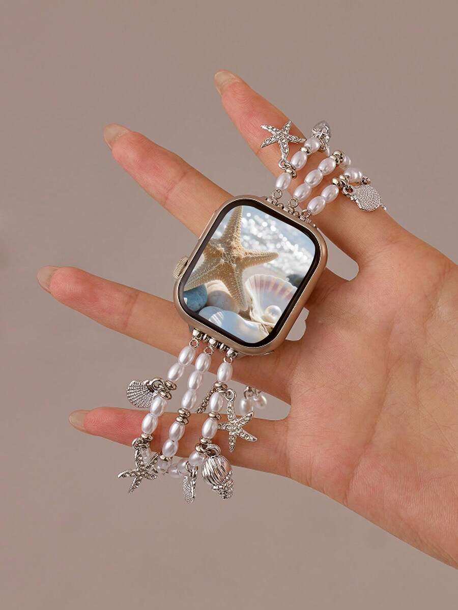 Narukvica kompatibilna sa Apple Watch, ženska verzija, sa trostrukim priveskom od bisera, za Apple watch