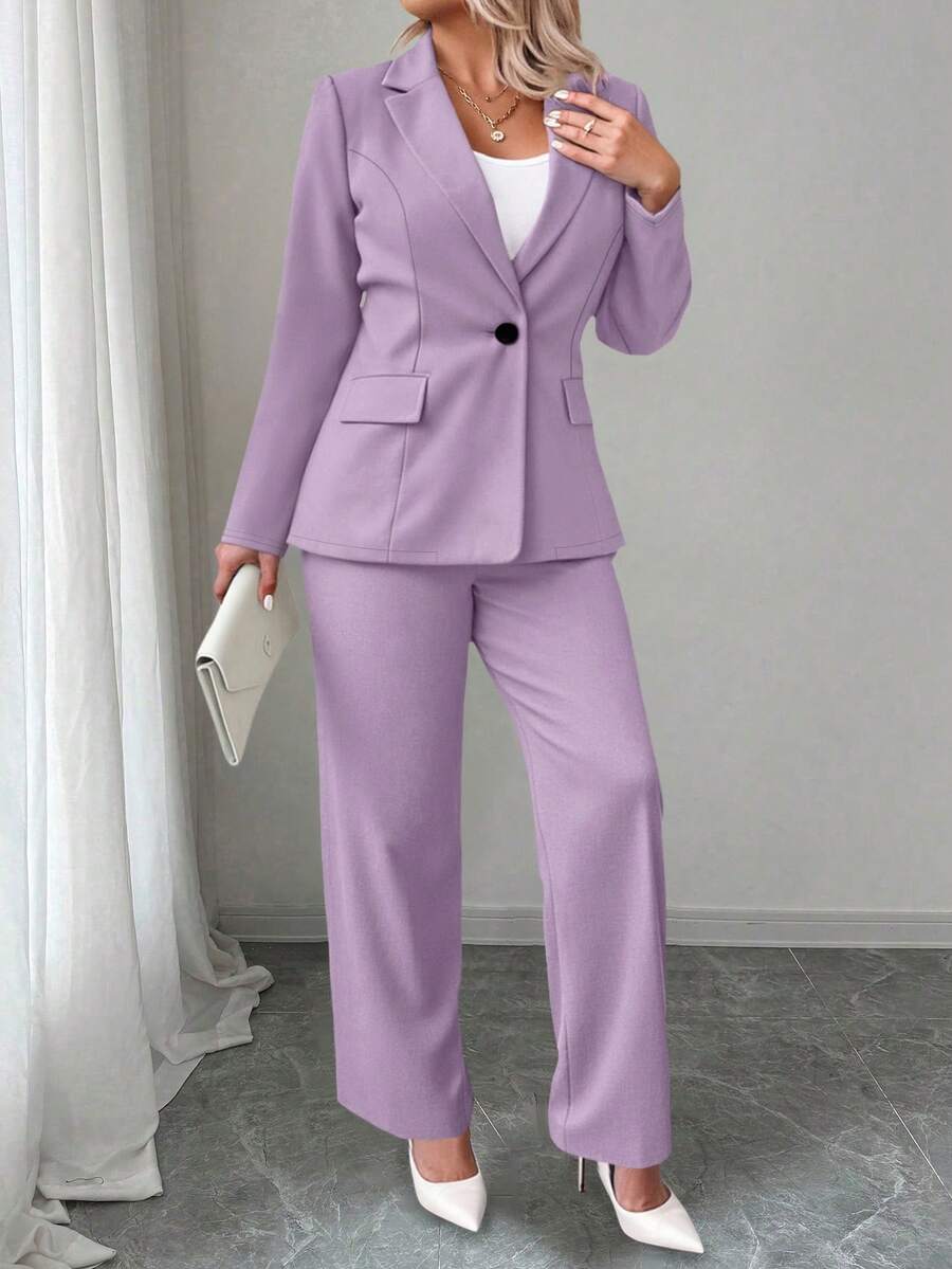 Ženski komplet sako i pantalone u jednobojnoj boji, plus size