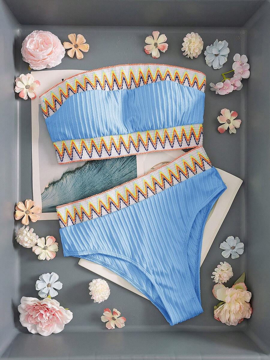 Ženski Patchwork Bandeau Bikini Set