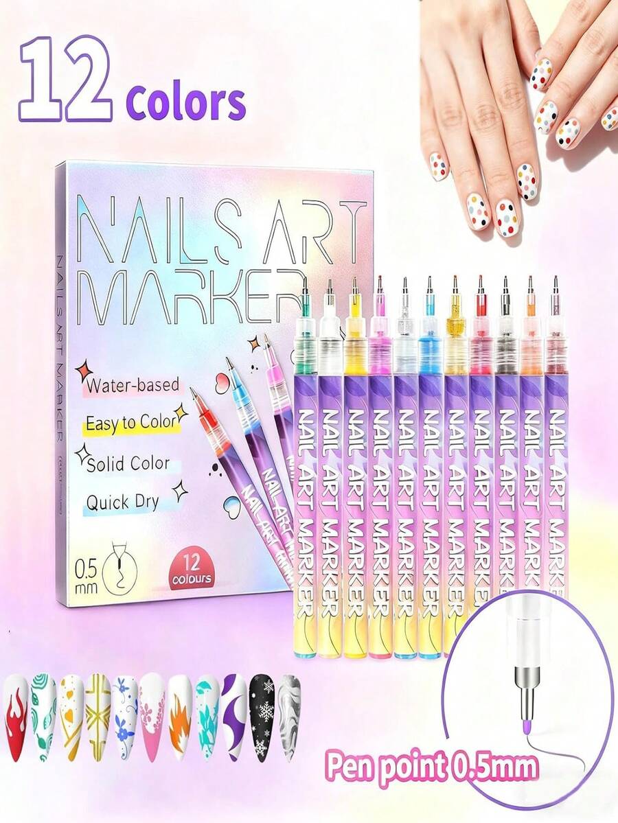 Set olovaka za nail art u 12 boja, markeri za nokte