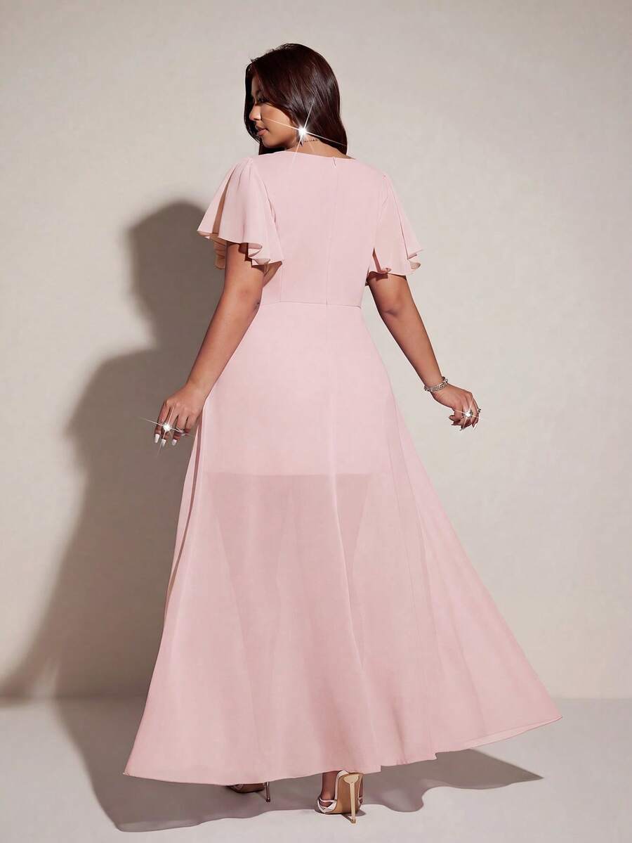 Elegantna romantična lepršava haljina za žene plus size sa V-izrezom