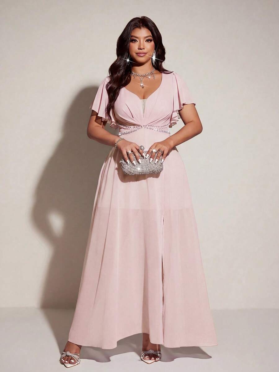 Elegantna romantična lepršava haljina za žene plus size sa V-izrezom