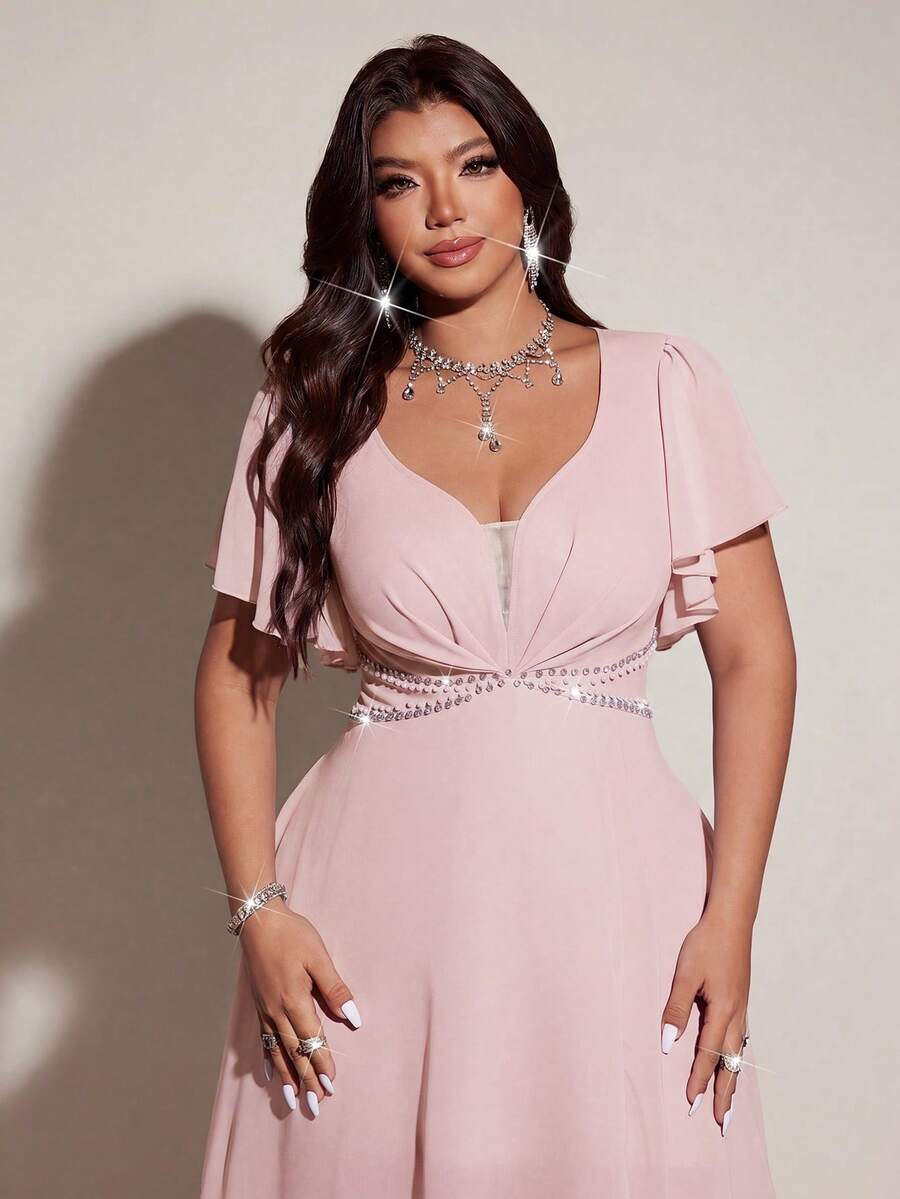 Elegantna romantična lepršava haljina za žene plus size sa V-izrezom