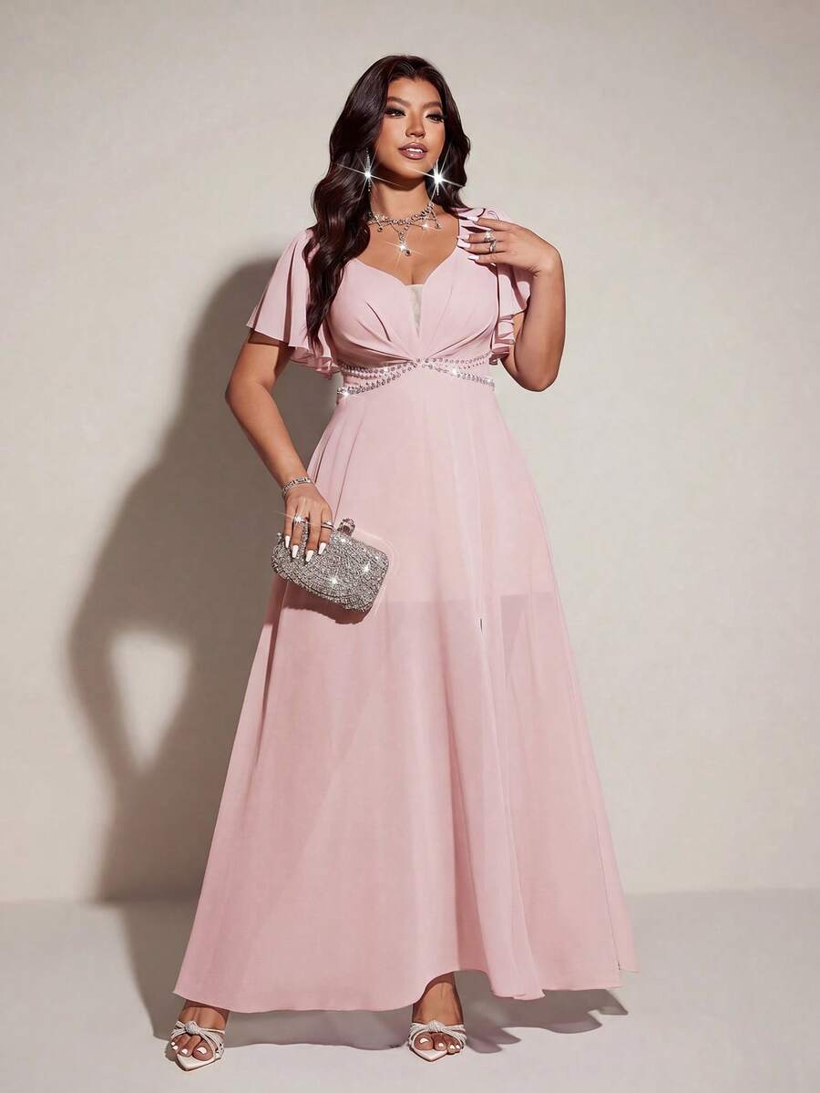 Elegantna romantična lepršava haljina za žene plus size sa V-izrezom