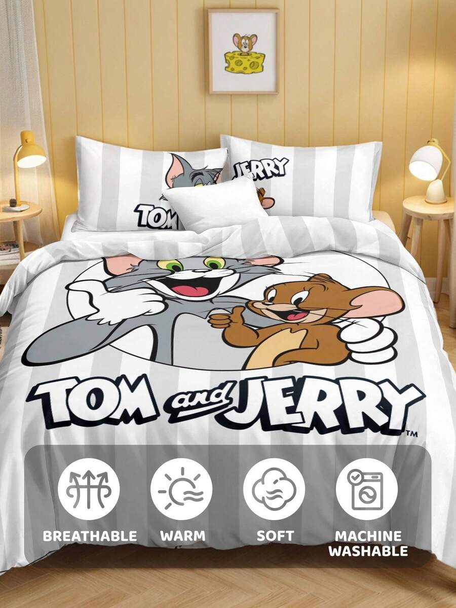TOM & JERRY Set od 3 komada(1 jorgan-navlaka + 2 jastučnice bez punjenja)