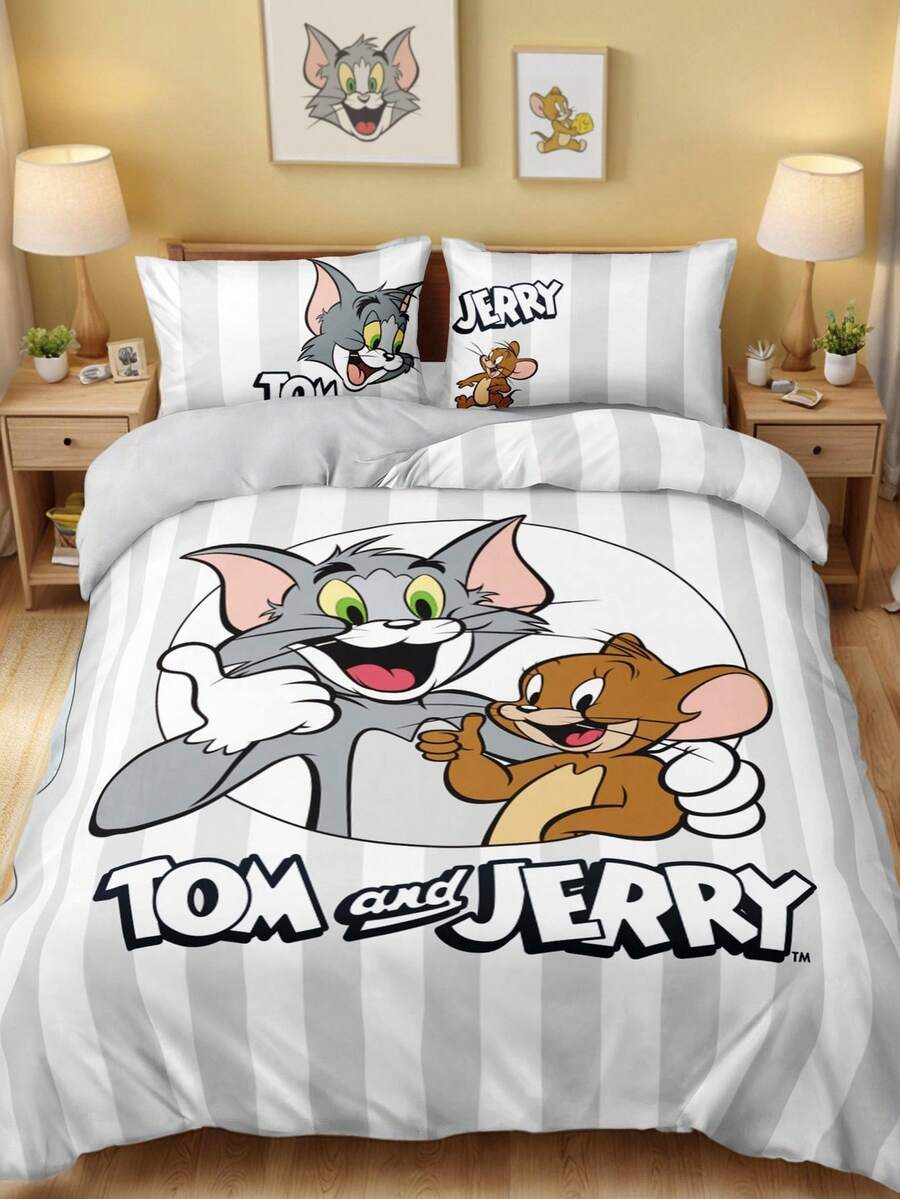 TOM & JERRY Set od 3 komada(1 jorgan-navlaka + 2 jastučnice bez punjenja)