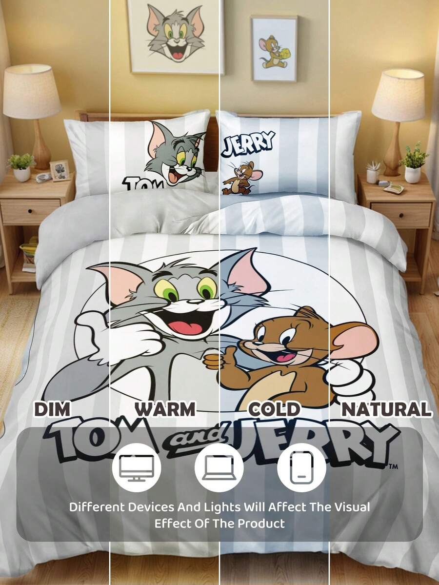 TOM & JERRY Set od 3 komada(1 jorgan-navlaka + 2 jastučnice bez punjenja)
