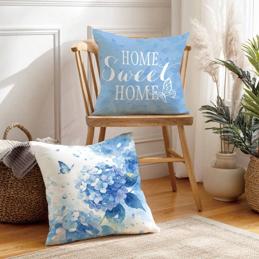 4 kom jednostavnih svakodnevnih plavih navlaka za ukrasne jastuke sa leptirima i cvećem "Sweet Home"