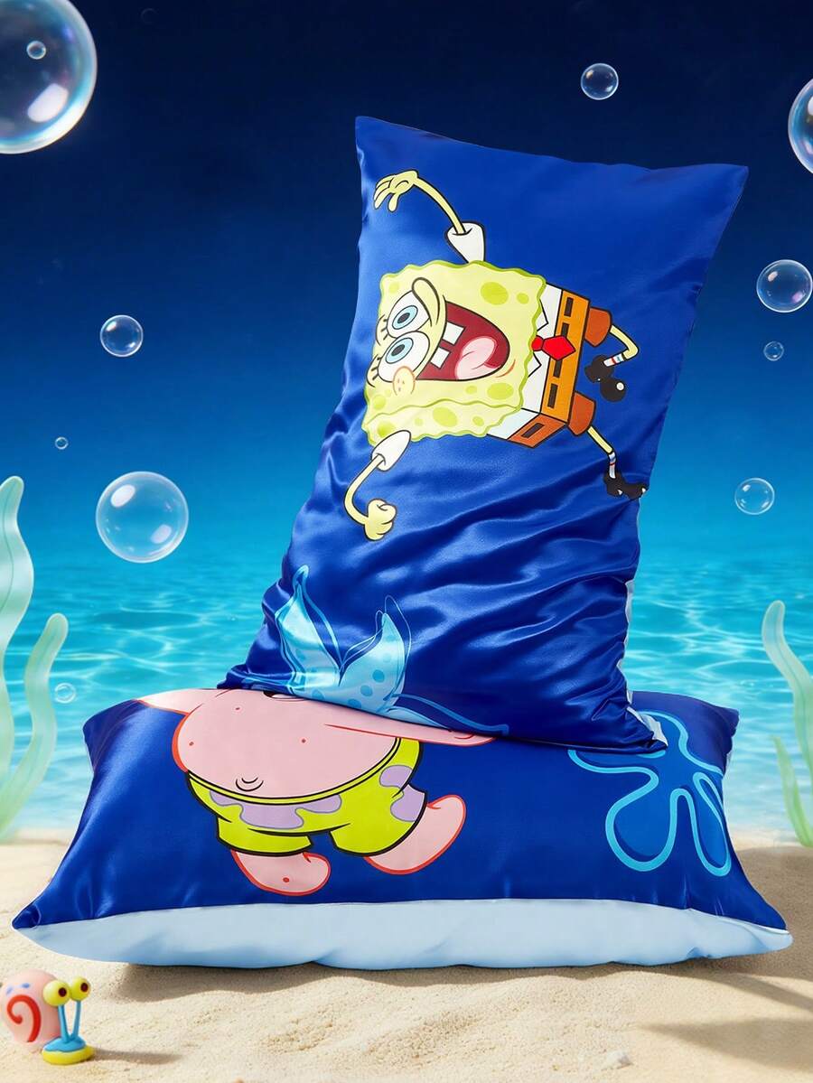 SpongeBob SquarePants 2 komada satenske jastučnice sa crtanim motivom, od mekog satenskog materijala, nežne za kosu, prozračne