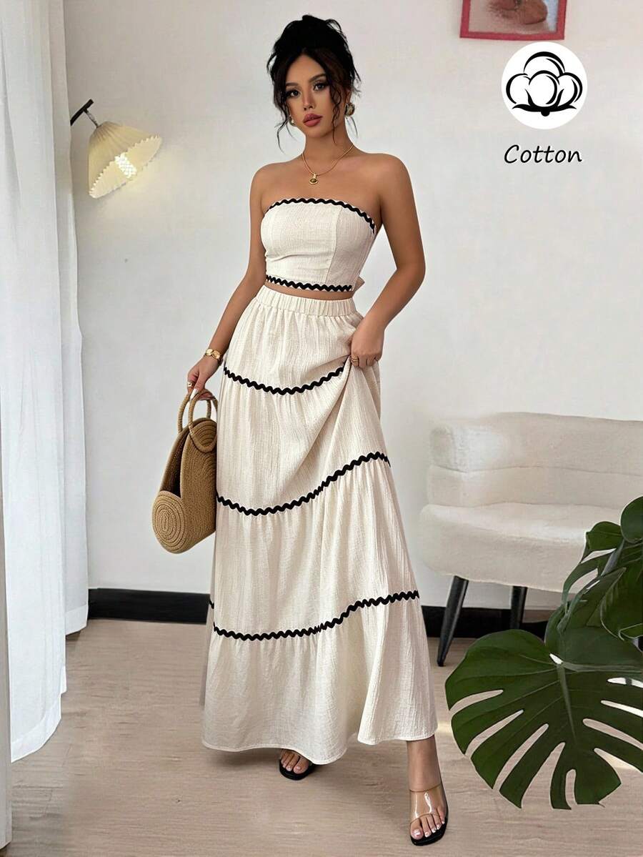 2kom/Set Ženski Elegantan Skraćeni Bandeau Top i Suknja