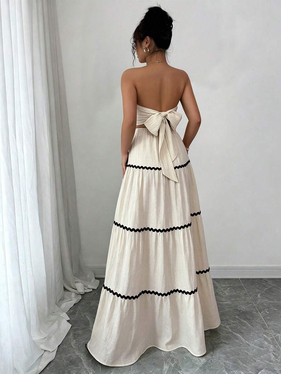 2kom/Set Ženski Elegantan Skraćeni Bandeau Top i Suknja