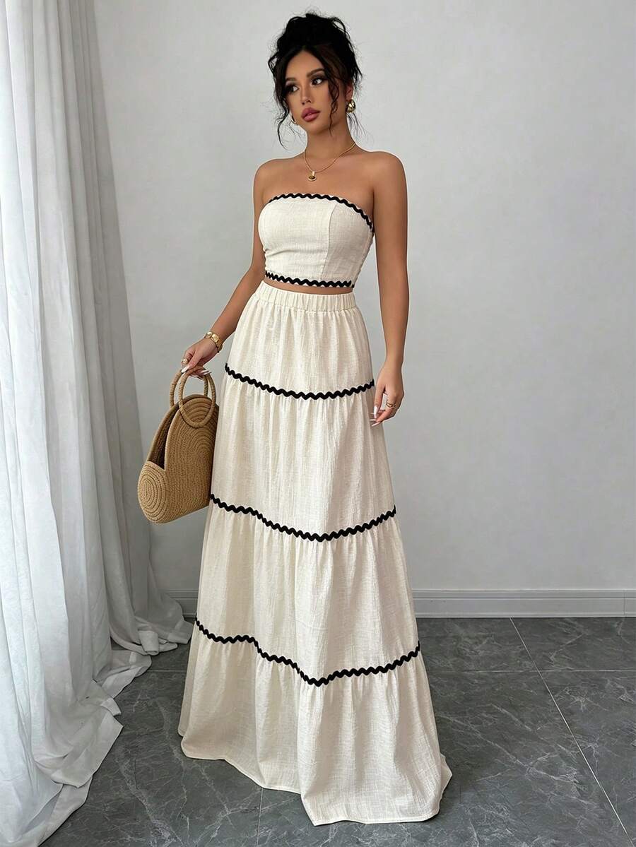 2kom/Set Ženski Elegantan Skraćeni Bandeau Top i Suknja